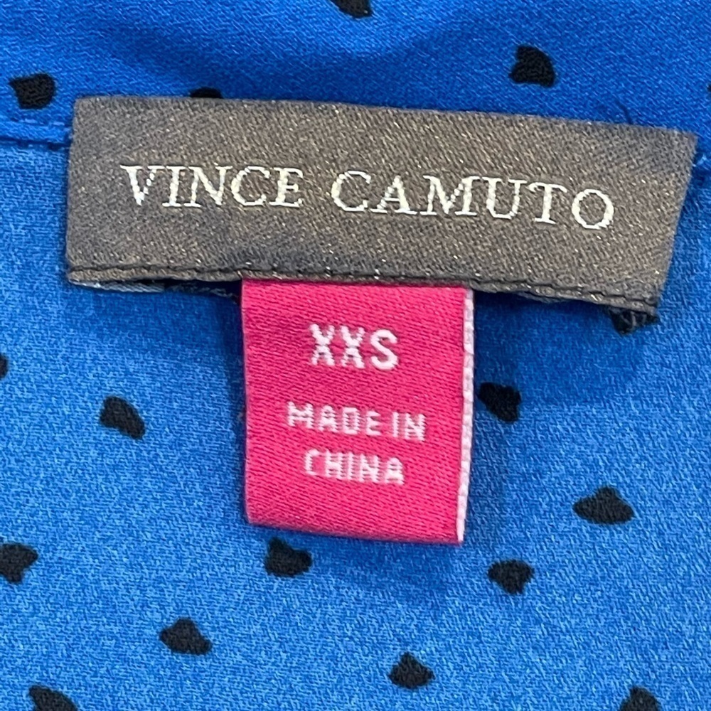 Vince Camuto Blue w/ Black Dots Ditsy Fragments Long Sleeve Belted Top Size XXS - Picture 7 of 9